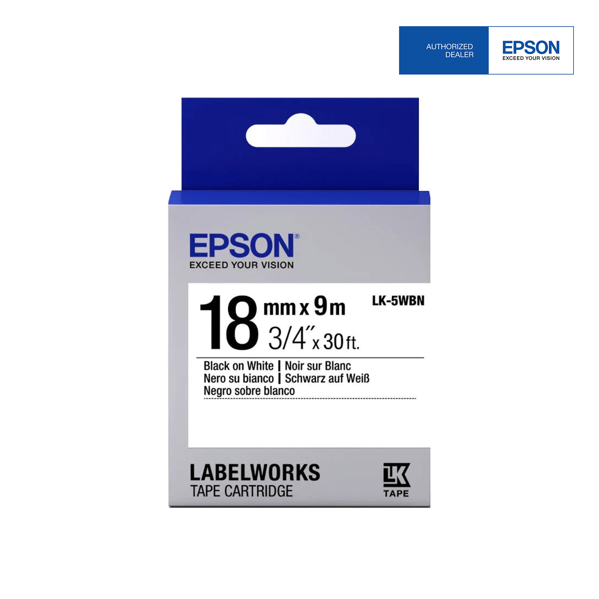 Epson 18mm Black on White Tape