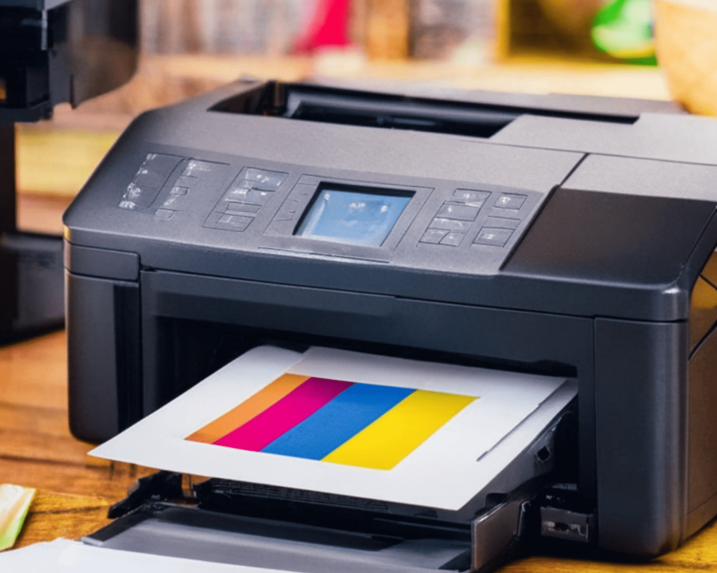 printer printing out a colored paper